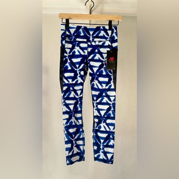Women’s Batik style Impact Crop Tights - Blue/White with black mesh - Small - Picture 1 of 6